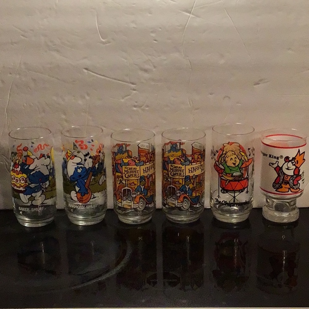 Various Cartoon Glasses from the 80’s, set of 6
